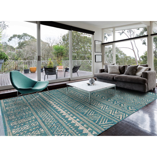 Union Rustic Lenard Teal Blue Indoor / Outdoor Area Rug & Reviews Wayfair